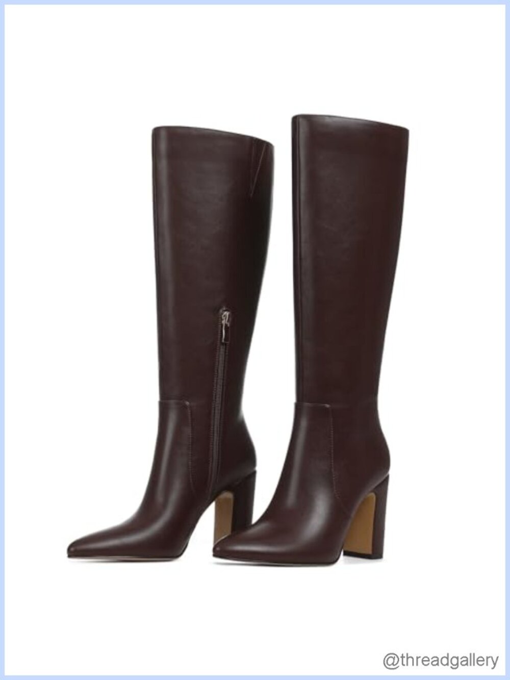 Wide Calf Knee High Boots Pointed Toe Chunky Heel Side Zip PU Leather